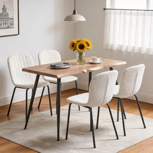Vista 10 de Juego de 4 mesas de comedor rectangulares con sillas tapizadas, mesa de cocina moderna y sillas para espacios pequeños, color negro