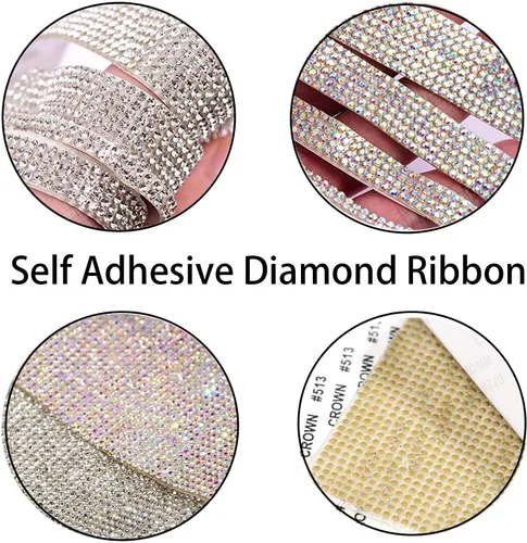Vista 2 de 3 rollos de cinta autoadhesiva de diamantes de imitación de 3 yardas con diamantes de imitación de 0.079 pulgadas (0.079 in) para manualidades