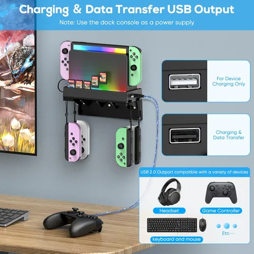 Vista 5 de WOLIBEAR Kit de montaje en pared para Nintendo Switch y Switch OLED, soporte de pared para consola Switch con 7 soportes para tarjetas de juego y 4