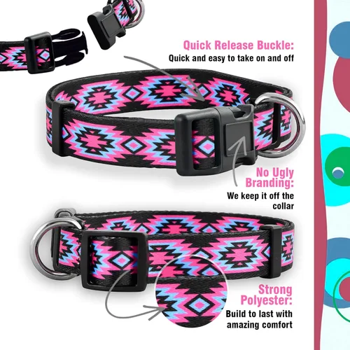 Vista 4 de Native Pup Collar de perro occidental, bonito diseño azteca tribal, macho y hembra (S, rosa)