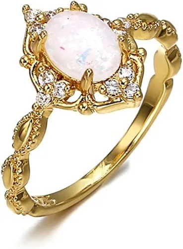 Vista 4 de Anillo de ópalo de forma ovalada chapado en oro amarillo de 18 quilates, anillo de boda de compromiso de eternidad para mujer, ST.238