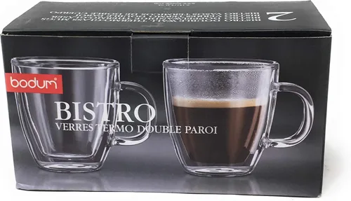 Bodum 5 oz Bistro Taza para expreso de doble pared, vidrio borosilicato resistente al calor, juego de 2, transparente
