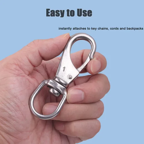 Vista 3 de Gancho giratorio de acero inoxidable, paquete de 4 (3.5 pulgadas), clips de buceo resistentes, clips de asta de bandera, ganchos de resorte