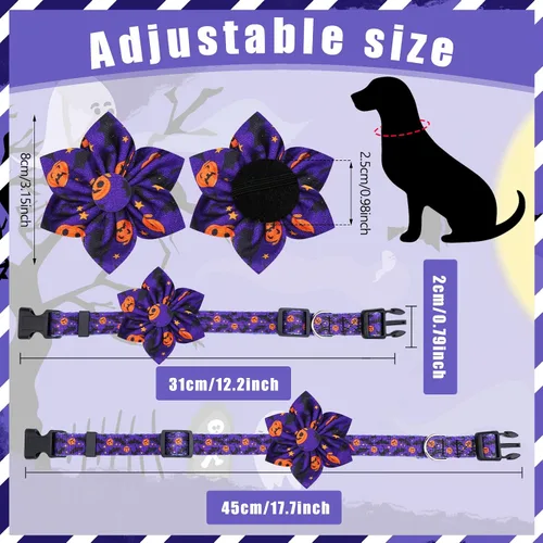 Vista 7 de Silkfly 6 collares de perro de Halloween con flores, ajustables, tamaño S