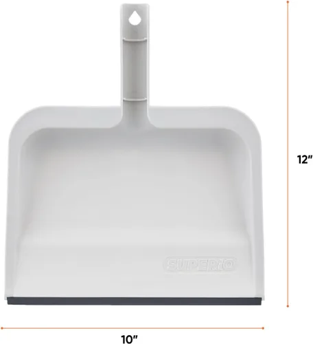 Vista 2 de Superio Recogedor con clip con borde de goma, bandeja de plástico duradero de 10 pulgadas de ancho con mango de agarre cómodo, color blanco, paquete