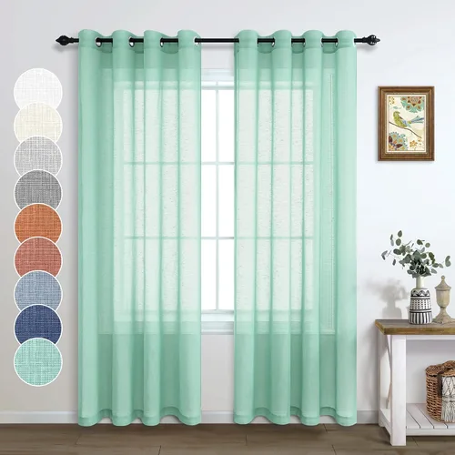 Vista 37 de Cortinas traslúcidas negras de 63 pulgadas de largo para decoración de dormitorio de niños, 2 paneles con ojales, cortinas de aspecto de lino