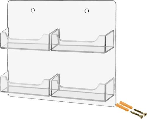 Marketing Holders Tarjetero de pared con accesorios para colgar para soportes impresos de 3.5 x 2 pulgadas, acrílico transparente, 4 bolsillos para