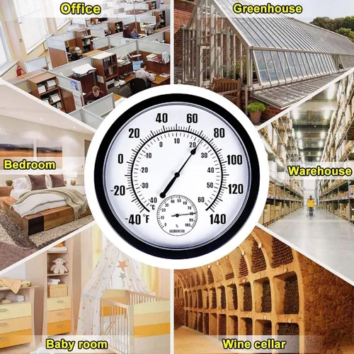 Vista 5 de MUMTOP Termómetro para interiores y exteriores, termómetro de pared impermeable de 10 pulgadas con números grandes y higrómetro para patio, sala