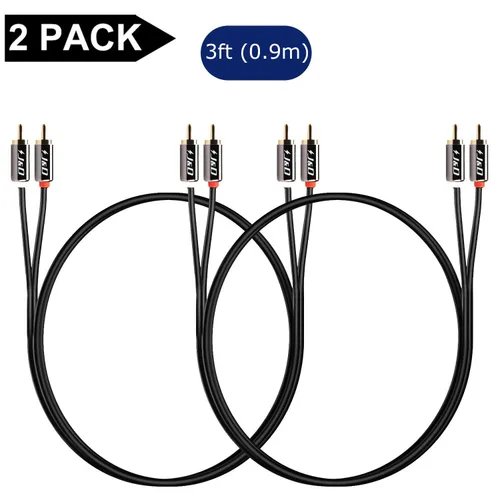 Vista 8 de J&D Cable RCA, (paquete de 2) cables de audio RCA chapados en oro, carcasa de cobre 2RCA macho a 2RCA macho cable de audio estéreo, 3 pies