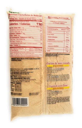 Vista 2 de La India Verdena Pinole de Maíz Tostado 100 Natural