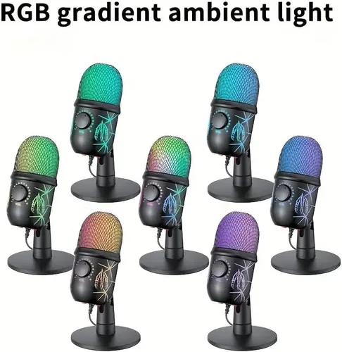 Vista 3 de Micrófono USB para juegos, micrófono de condensador RGB para PC, Mac, PS4/PS5, grabación de podcast
