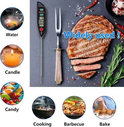 Vista 7 de BOMATA Termómetro digital para agua, líquido, vela y cocina. Termómetro de lectura instantánea para alimentos, resistente al agua IPX7 con sonda