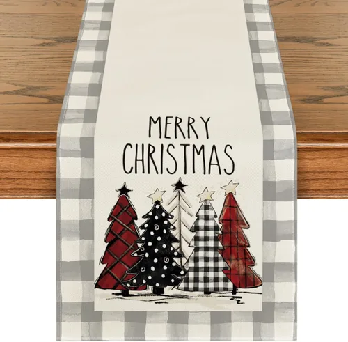 Vista 9 de Artoid Mode Waterclor Buffalo - Camino de mesa de Navidad con diseño de árboles de Navidad, decoración de mesa de comedor para interiores