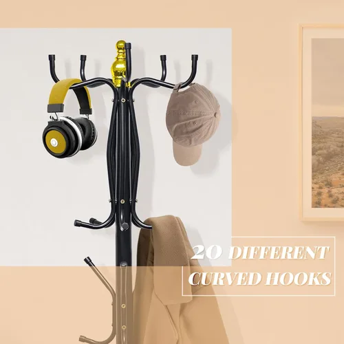 Vista 3 de Percheros independientes con estante con 20 ganchos, árbol de pasillo para ropa, sombreros, bolsos, bufandas, paraguas, gran decoración del hogar