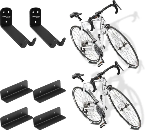 Venzo Soporte de pared para pedales de bicicleta y bicicleta, soporte de gancho para colgar en la pared, con soportes para neumáticos, ideal para