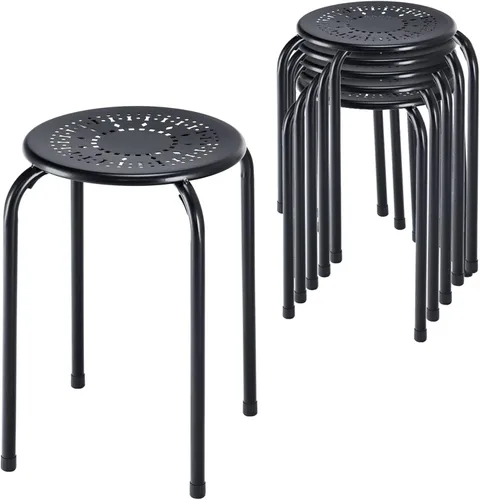 LDAILY Paquete de 6 taburetes apilables de metal, redondos de 17.5 pulgadas, sin espalda, color negro