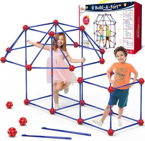 OleFun Kit de construcción de fortalezas para niños de 4, 5, 6, 7, 8+ años, niños y niñas, 140 piezas, juguetes creativos de construcción STEM para