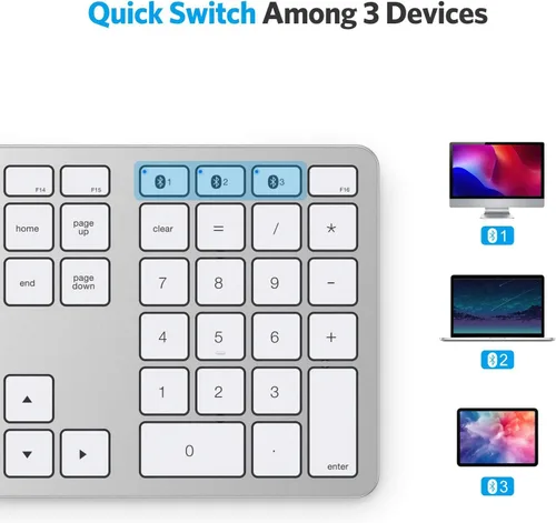 Vista 2 de OMOTON Teclado Bluetooth compatible con Mac, con teclado numérico, teclado inalámbrico recargable compatible con MacBook Pro/Air, iMac, Mac mini/Pro
