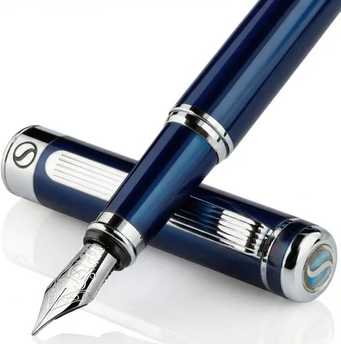 Vista 22 de Scriveiner Pluma Estilográfica de Lujo - Impresionante Pluma de Laca Negra, Acabado de Oro Real, Plumín Dorado Schmidt (Mediano), Convertidor, Mejor