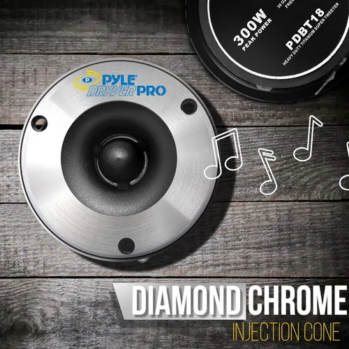 Vista 3 de Pyle Tweeter de cuerno de titanio de 3.75 pulgadas (par) – Acabado de corte de diamante cromado de aluminio con pico de 300 vatios de estructura