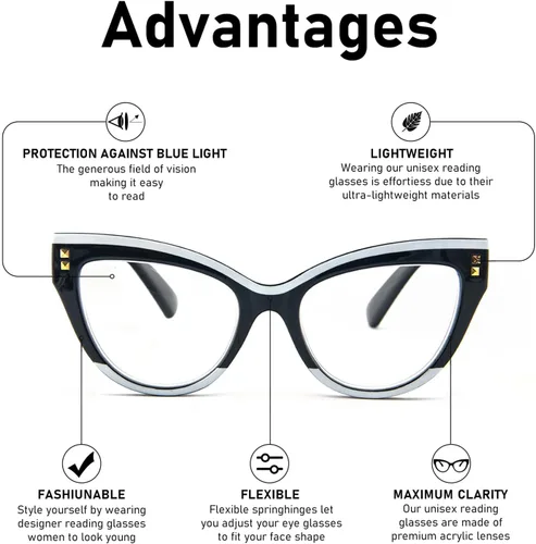 Vista 5 de Gafas de lectura de ojo de gato, bloqueo de luz azul, paquete de 3 gafas de computadora de moda con bisagra de resorte