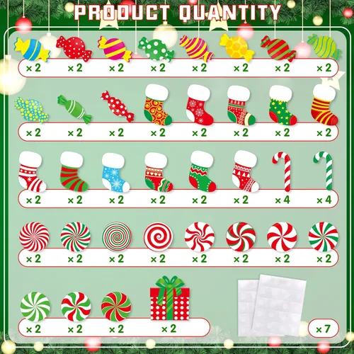 Vista 4 de 76 piezas de recortes navideños, decoraciones navideñas, recortes de caramelo, decoración para tablero de anuncios navideños para aula, calcetín