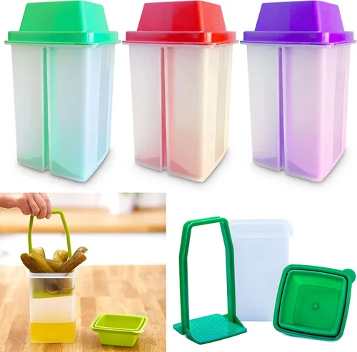 Vista 4 de 1 Gran Recipiente para Pepinillos con Colador, Contenedor para Aceitunas y Jalapeños, Almacenamiento de Alimentos