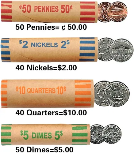 Vista 3 de NATURALABEL 80 unidades de rollos de monedas preformados surtidos para cuartos, centavos, níquel, monedas de diez centavos