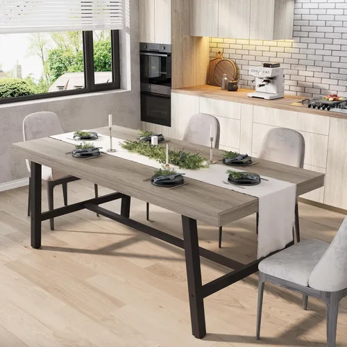 Vista 22 de GarveeHome Mesa de Comedor Industrial para 4-6 Personas, Mesa de Cocina de Madera de 63" de Largo con Marco de Metal Resistente y Acabado Negro