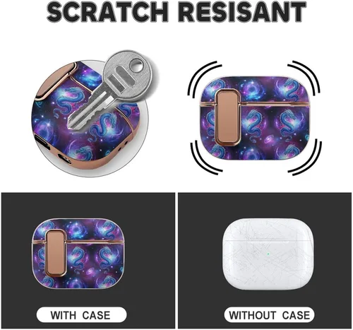 Vista 3 de Full Protective Cover Compatible with Airpods Pro 2 Wireless Charging Case for Women with Lock, Purple Galaxy Dragon, Safe and Shockproof