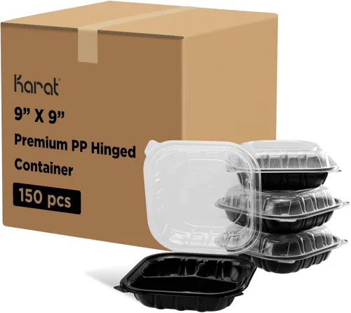Vista 14 de Karat Contenedor con bisagras de polipropileno prémium [300 ct], recipientes para alimentos para llevar, estuche (6 x 6 pulgadas, 1 compartimento)