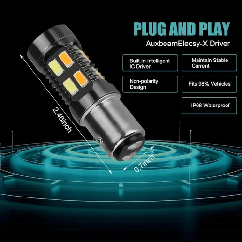 Vista 8 de HOCOLO 2 bombillas LED Switchback 1157 2057 2357 7528 BAY15D P215W Switchback 20SMD Chipsets luz de estacionamientoluces de circulación diurnaDRL