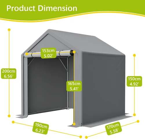 Vista 2 de Tienda de campaña de almacenamiento de 6 x 6 pies con puertas enrollables, cobertizo de refugio portátil al aire libre, carpa de garaje, cochera