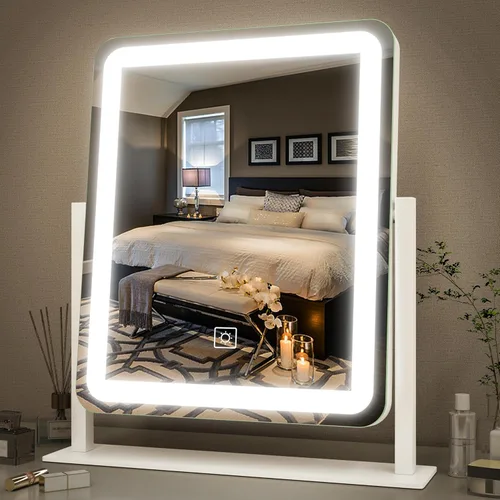 Vista 13 de FENNIO Espejo de tocador de 23 x 18 pulgadas con luces, espejo de maquillaje LED, espejo Hollywood con 3 modos de color y brillo ajustable, espejo