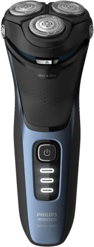 Vista 11 de Philips Norelco Shaver 3900 Series, afeitadora eléctrica húmeda y seca, P-Cap, estuche de viaje, soporte de carga, azul tormenta, modelo S3341/92