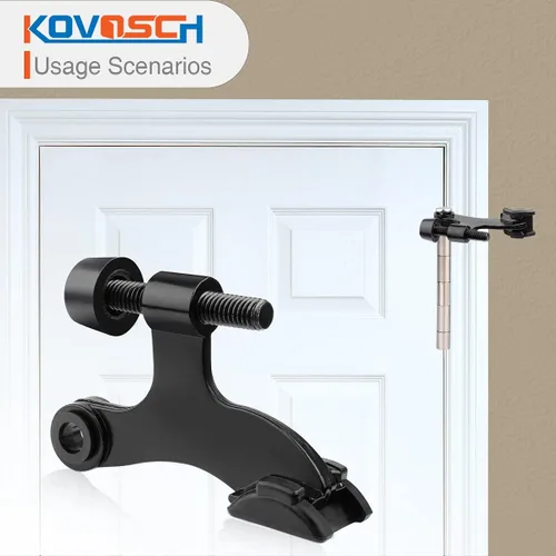 Vista 5 de Paquete de 6 topes de puerta de bisagra color negro, tope de puerta ajustable de alta resistencia con puntas de parachoques de goma negras