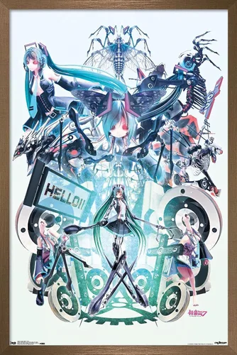 Vista 12 de Trends International Hatsune Miku - Póster de pared Hello, 14.725 x 22.375 pulgadas, versión con marco de madera tipo granero Versión enmarcada