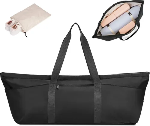 Vista 12 de Bolsa grande para esterilla de yoga con compartimento para zapatos y bolsillo impermeable, bolsa de gimnasio para pilates con soporte para esterilla