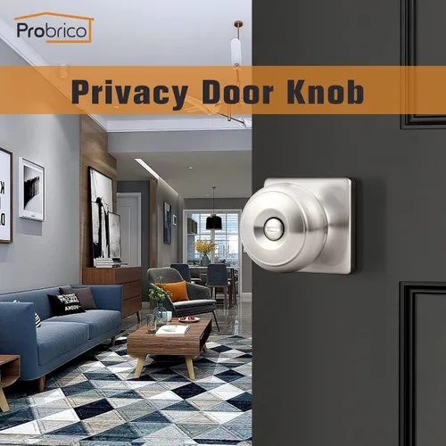 Vista 2 de Probrico - Perillas de puerta de níquel cepillado cuadradas, perilla de puerta de privacidad para dormitorio y baño, manijas de puerta