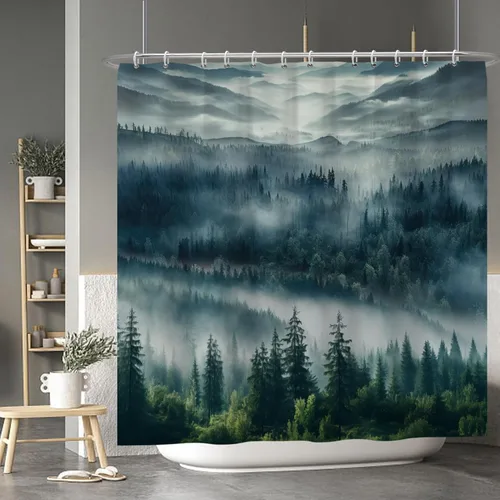 Vista 175 de Baocicco Cortina de ducha de mármol azul abstracto a rayas, decorativa, textura de lujo, línea moderna, decoración de acuarela, juego de cortinas