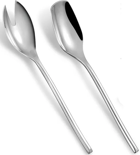 KEAWELL Juego de ensalada prémium de 10 pulgadas, acero inoxidable 18/10, pulido con espejo, incluye cuchara y tenedor para ensalada, juego de 2
