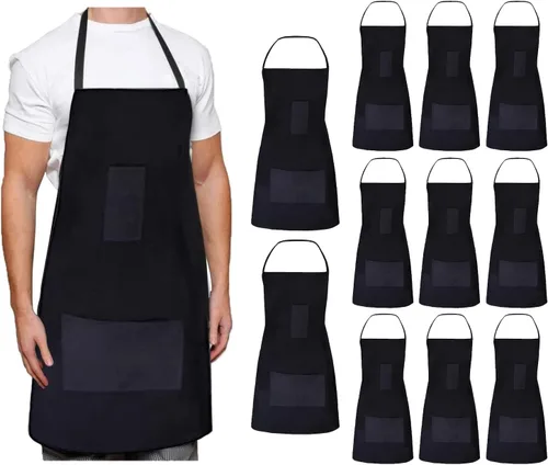 Apron Waterdrop Resistant with Pockets Cooking Kitchen Aprons for Women Men Chef, Black