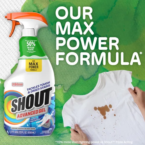 Vista 3 de Shout Gel removedor de manchas avanzado para ropa sucia, descompone las manchas difíciles, secas y difíciles, espray de 22 onzas