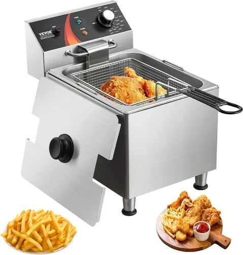 Vista 10 de VEVOR Freidora Profunda Comercial, Freidora Eléctrica de Encimera de 1500W con Cesta, Freidora de Acero Inoxidable de 11.6Qt / 11L de Aceite Único