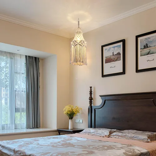 Vista 9 de Lámpara colgante bohemia enchufable con pantalla de macramé, lámpara colgante con cable de enchufe, interruptor de encendido/apagado, lámparas