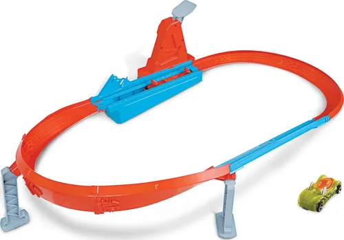 Vista 6 de Conjunto de Pista de Coches de Juguete Hot Wheels, Rapid Raceway Champion, Lanzador de Múltiples Coches, Se Conecta a Otros Conjuntos, Incluye Coche