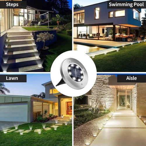 Vista 6 de Aogist - Luces solares de suelo, 8 luces solares LED para exteriores, luces de disco, luces de jardín, luces impermeables para patio, exteriores