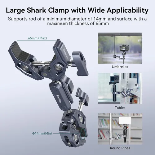 Vista 3 de SMALLRIG Soporte de abrazadera doble, brazo de súper abrazadera, para silla, poste, trípode, soporte C, manillar, capacidad de carga máxima de metal