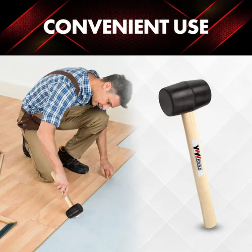 Vista 3 de YIYITOOLS YY-2-005 Mazo de goma con mango de madera–8 onzas, negro