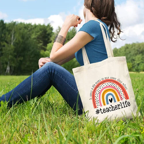 Vista 2 de Regalos de agradecimiento para profesores, bolsas de lona para la escuela, bolsa de viaje estética, bolsa de playa, bolsa de compras reutilizable